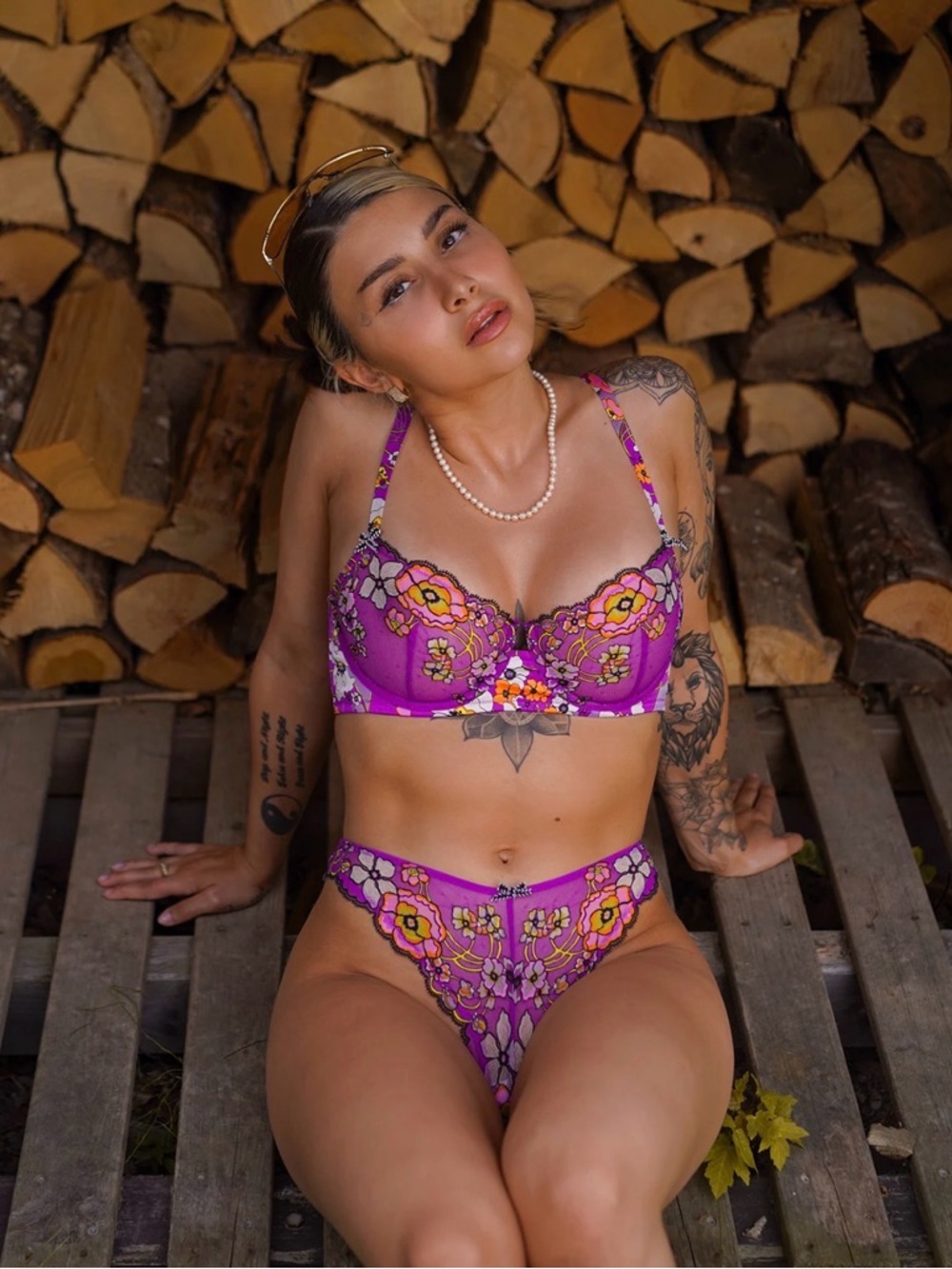 Savage X Fenty Mod Poppy Unlined Balconette Bra-Juicy Purple Flower Poppy Print